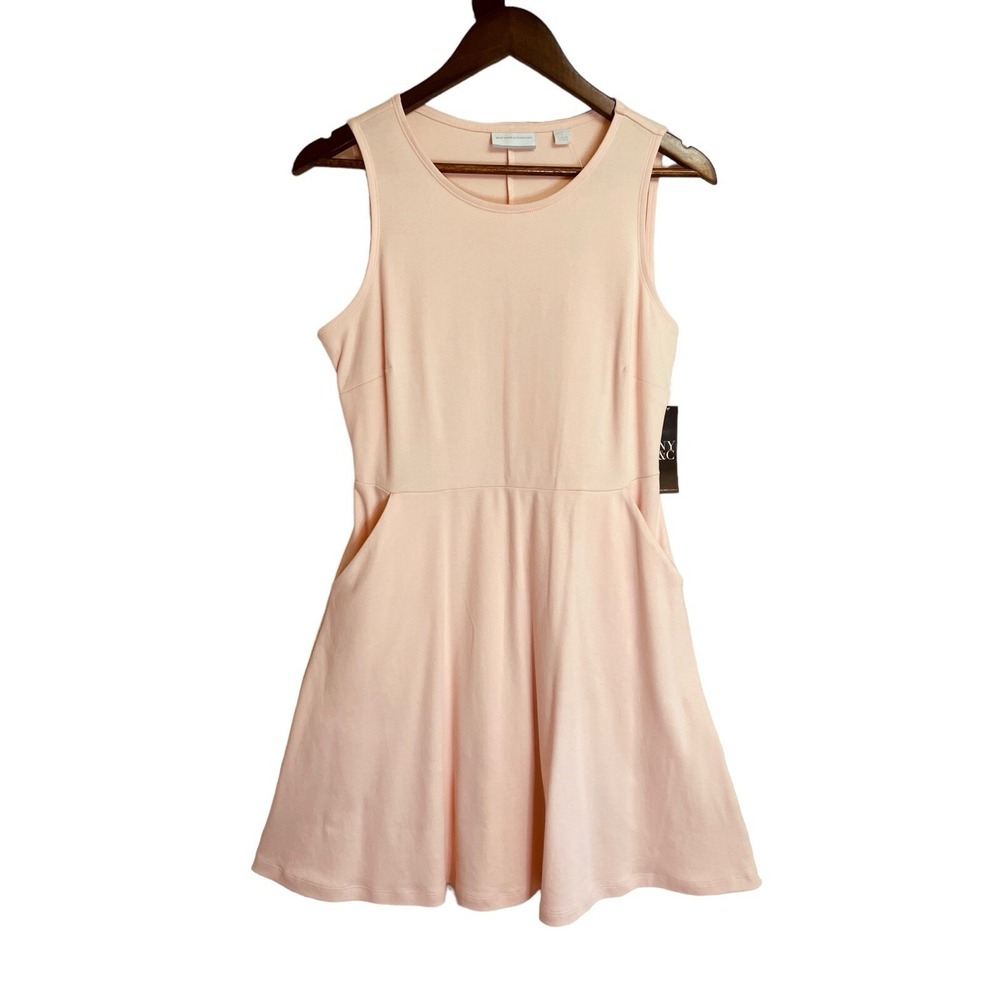 NY&C Dress Women's Small Sleeveless Cotton Stretch Side Pockets Pastel Pink NEW